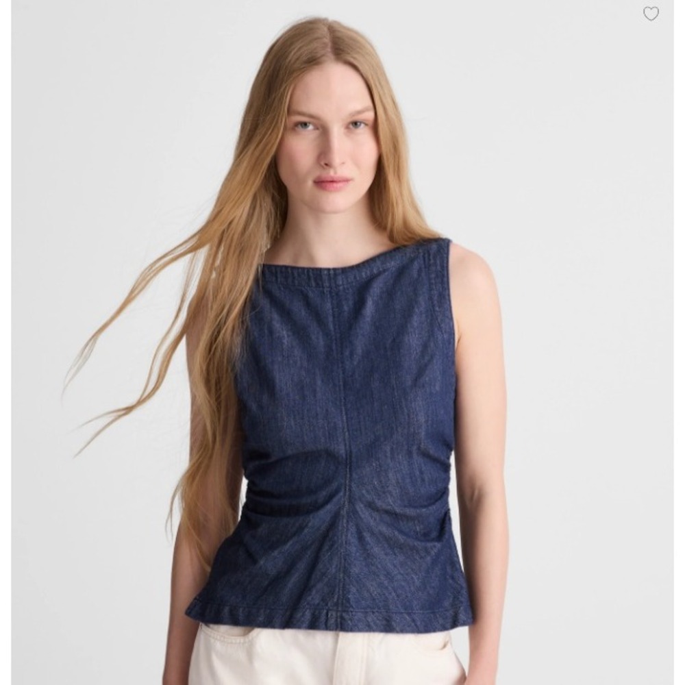Madewell Denim Ruched Boatneck Shell Top Womens 4 Light Rinse NZ024 Sleeveless